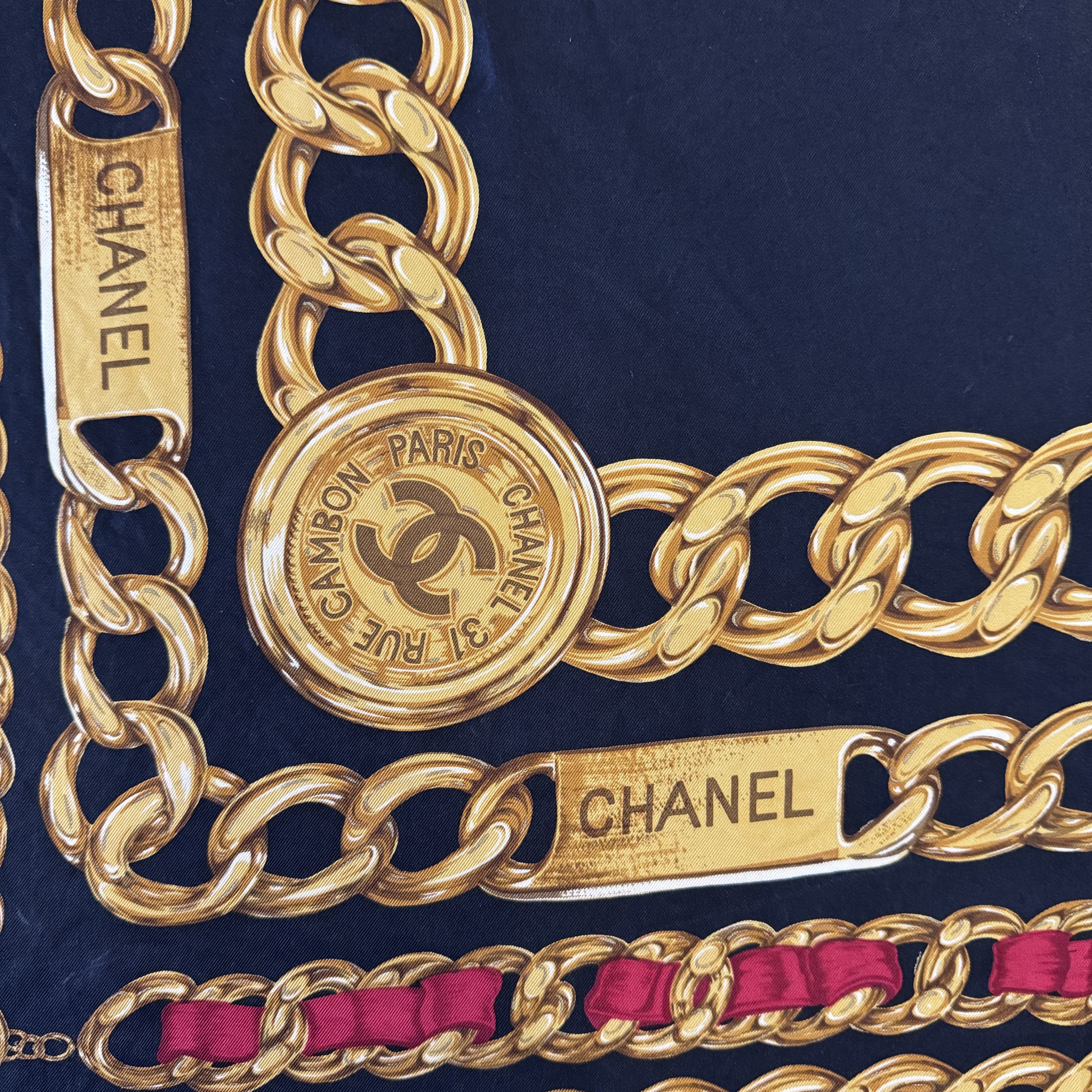 Chanel Black & Gold Scarf Black Silk Very good condition - Back View