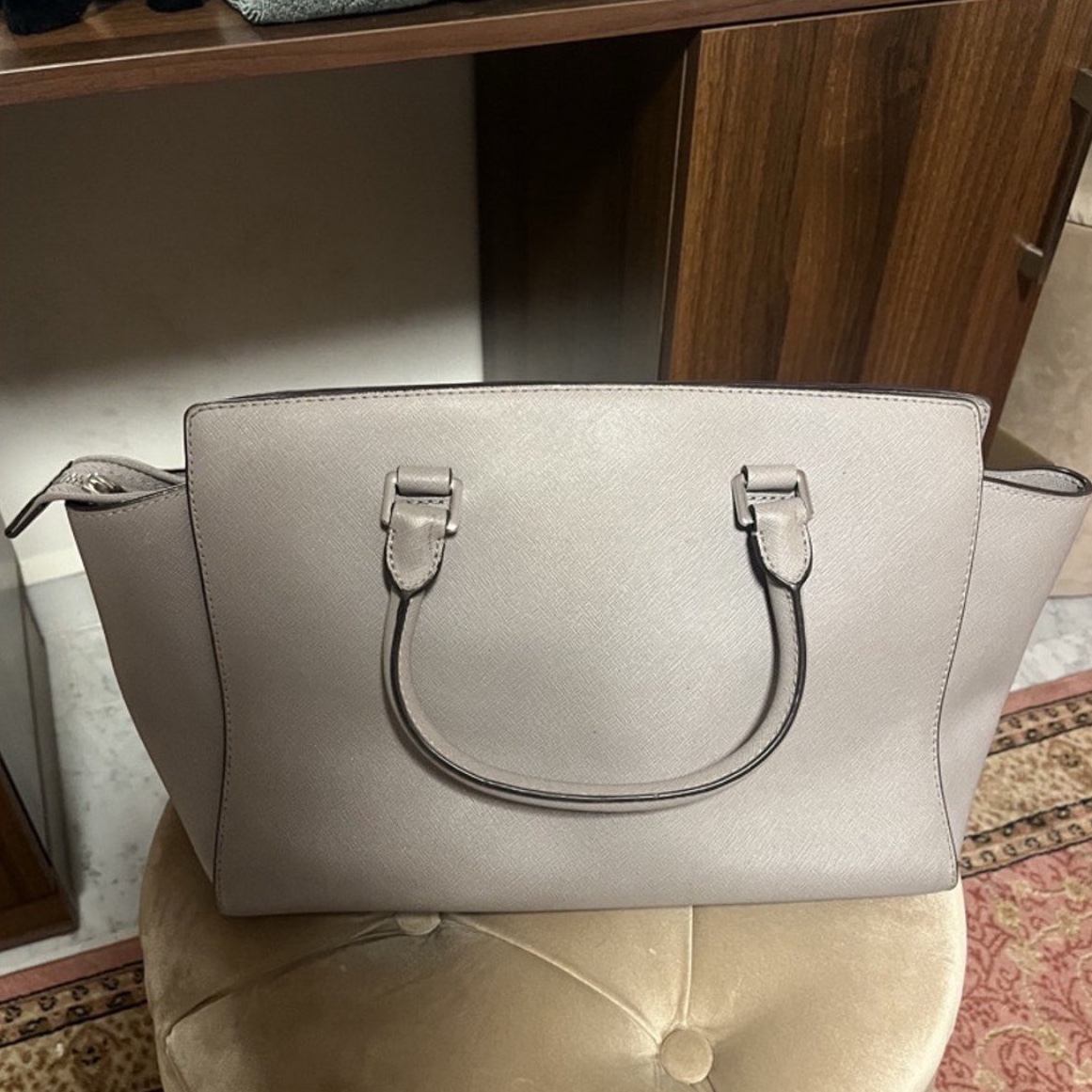 Michael Kors Zip Up Satchel Bag Grey Leather Never worn - Back View