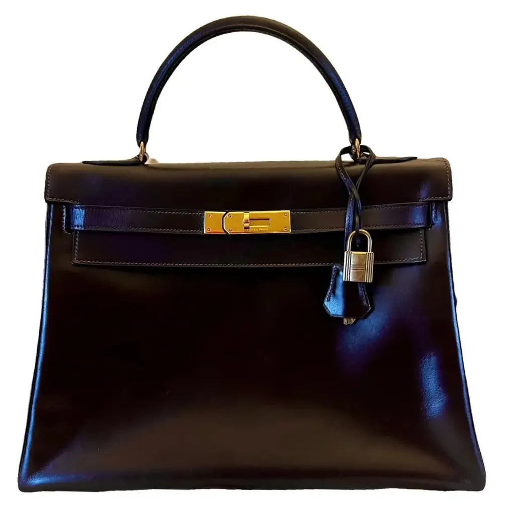 Hermès Kelly 32 Brown Box Brown Leather Good - Front View