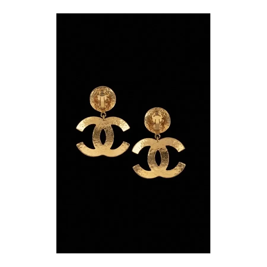 Chanel CC Clip-on Drop Earrings Gold Gold Good - Back View