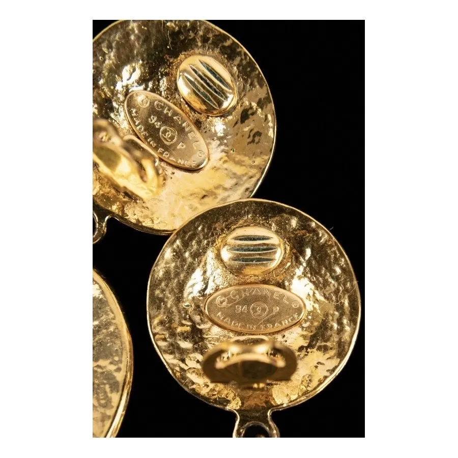 Chanel CC Clip-on Drop Earrings Gold Gold Good - Box View