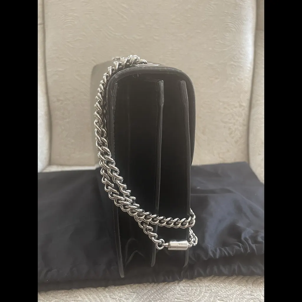 Gucci Patent Leather Interlocking Bag Black Leather Good - Model View