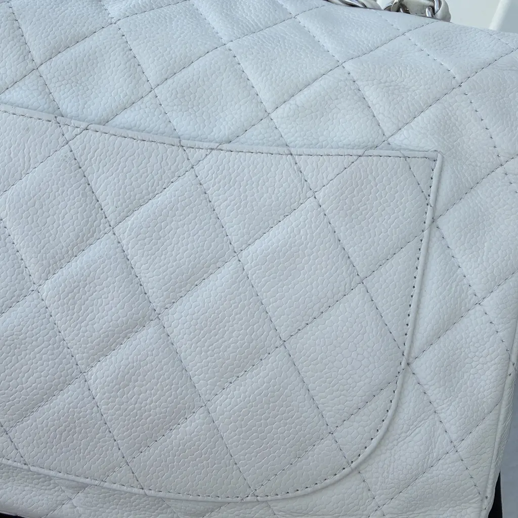Chanel Jumbo Single Flap Caviar White Leather Good - Box View