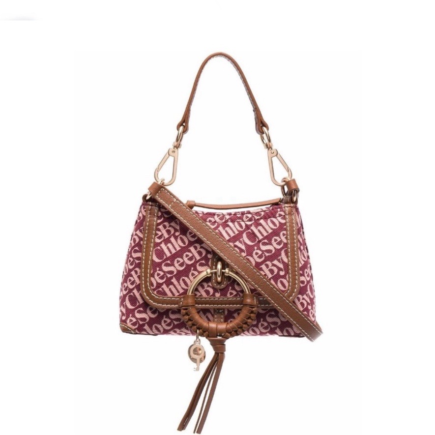 See by Chloé Joan Monogram Bag Burgundy Canvas Gold Never worn, with tag - Box View