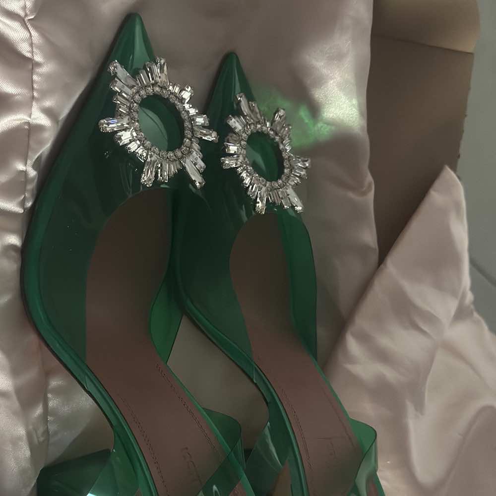 Amina Muaddi Begum Slingback Pumps Green Good - Model View