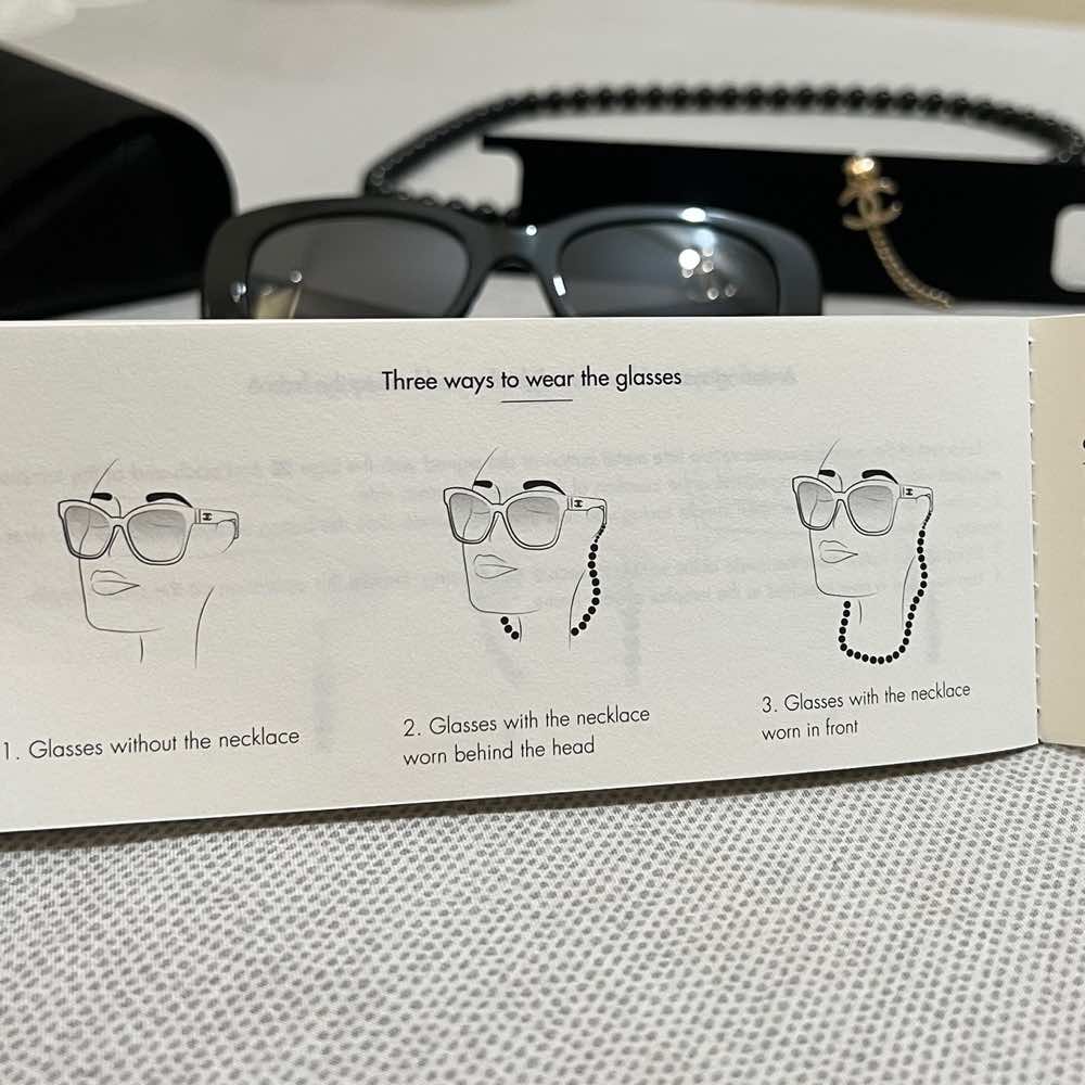 Chanel Rectangle Black Acetate Plastic Very good - Model View