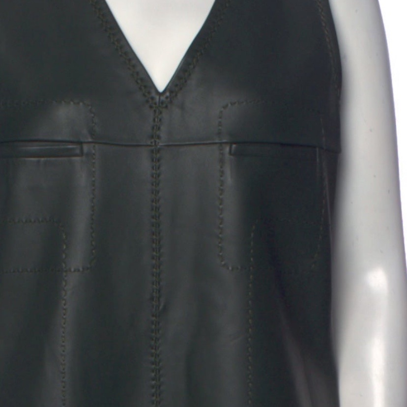 Unsigned forest green dress Green Leather Very good - Box View