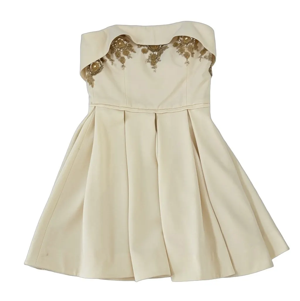 Unsigned Cliché Reborn Classic A-line Flare Mini Dress Ecru Polyester Very good - Front View