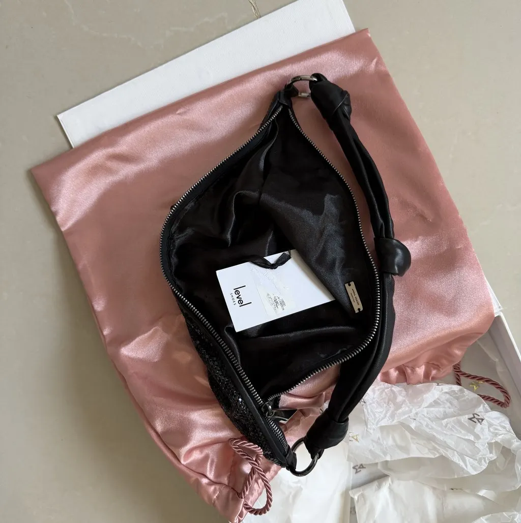 Amina Muaddi Amina Muaddi Handbag Black Leather Never worn, with tag - Model View