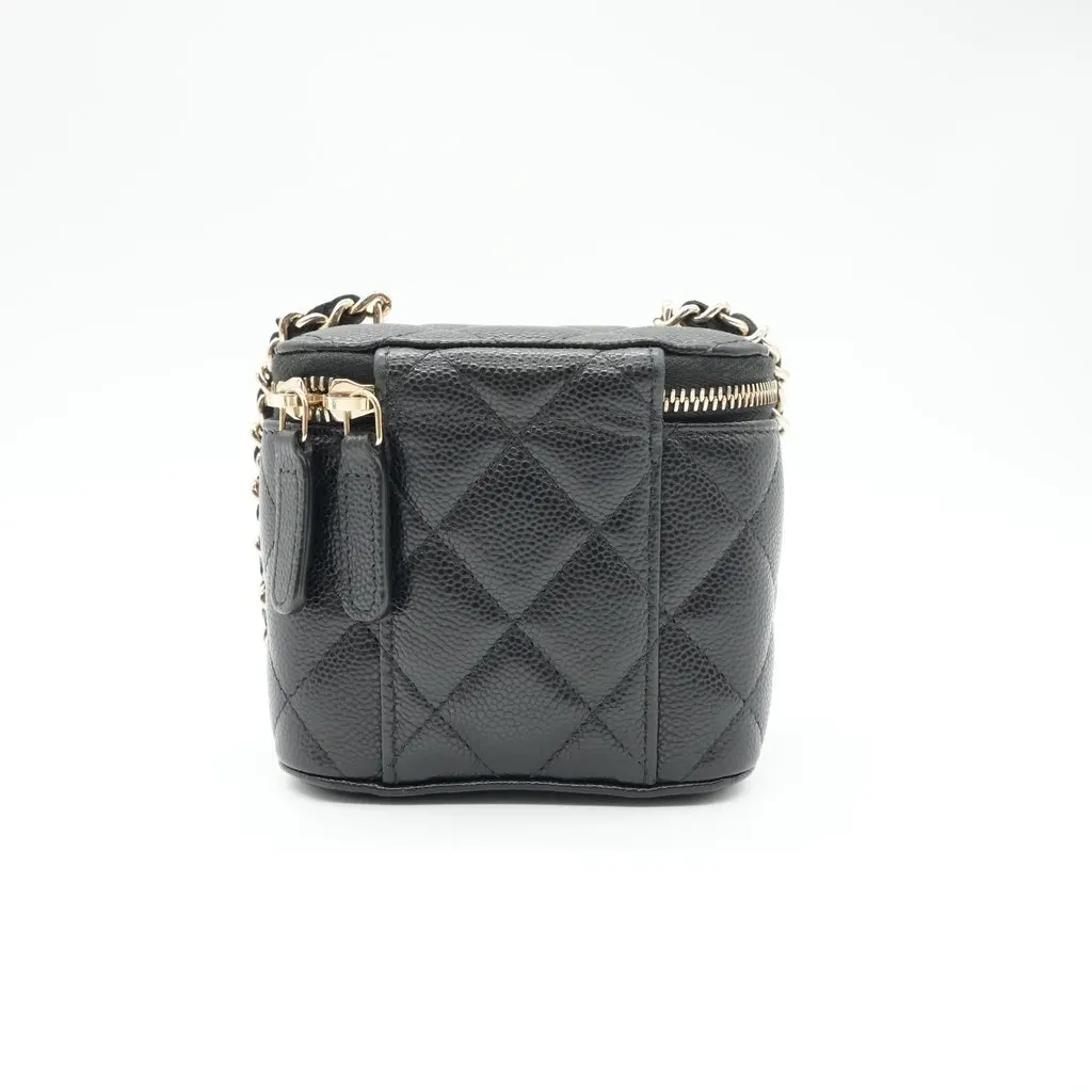Chanel Vanity Case Mini Cavier Black Leather Very good - Back View