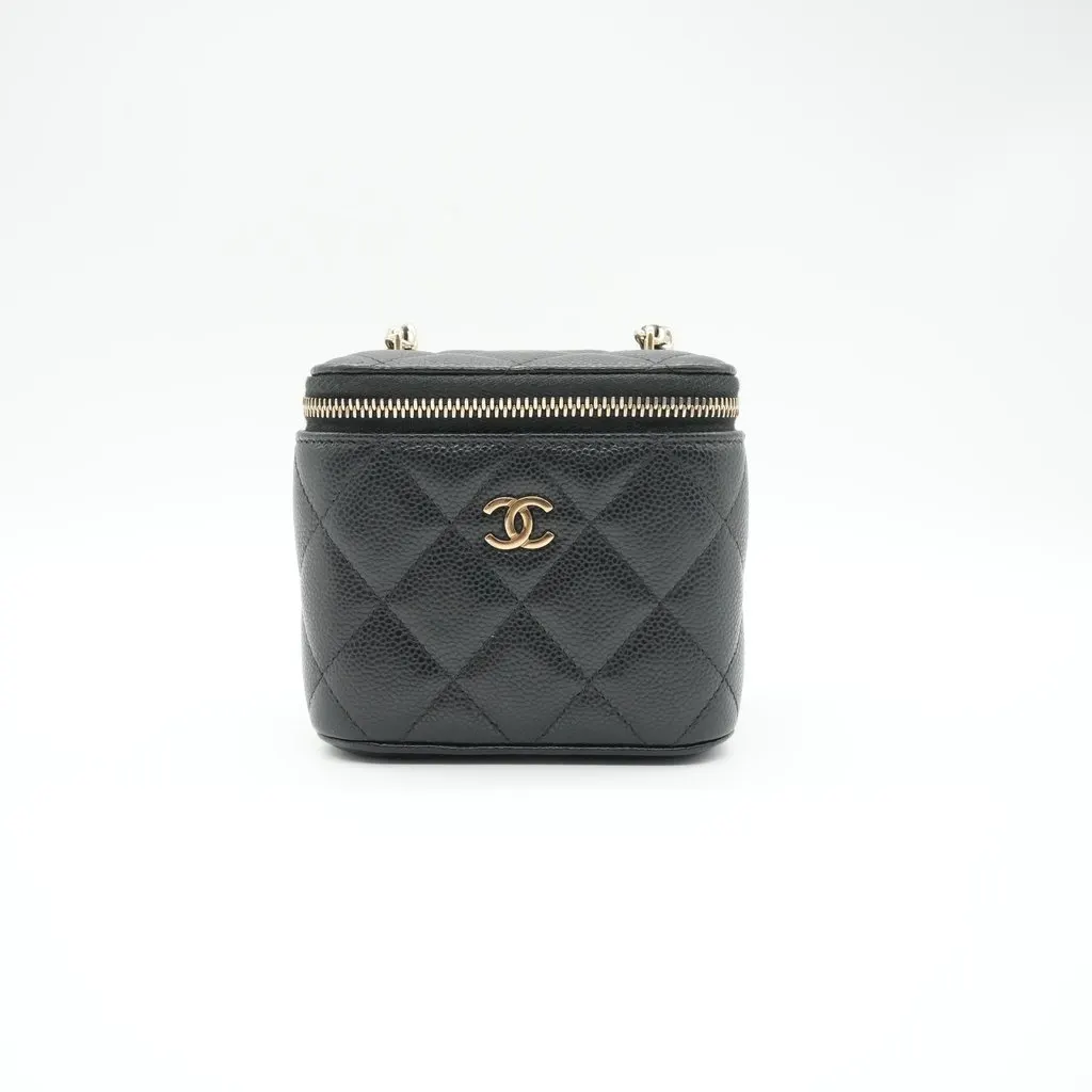 Chanel Vanity Case Mini Cavier Black Leather Very good - Box View