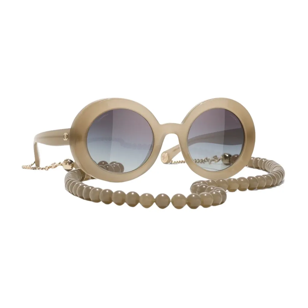 Chanel Round Camel Acetate Glass Never worn - Front View