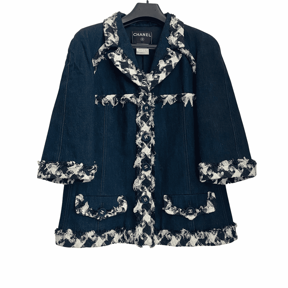 Chanel Tweed Trim Denim Jacket