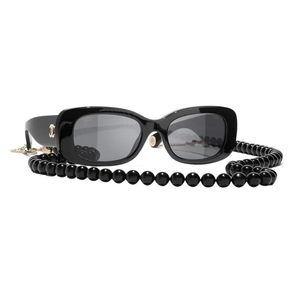 Chanel Rectangle Black Acetate Plastic Very good - Front View