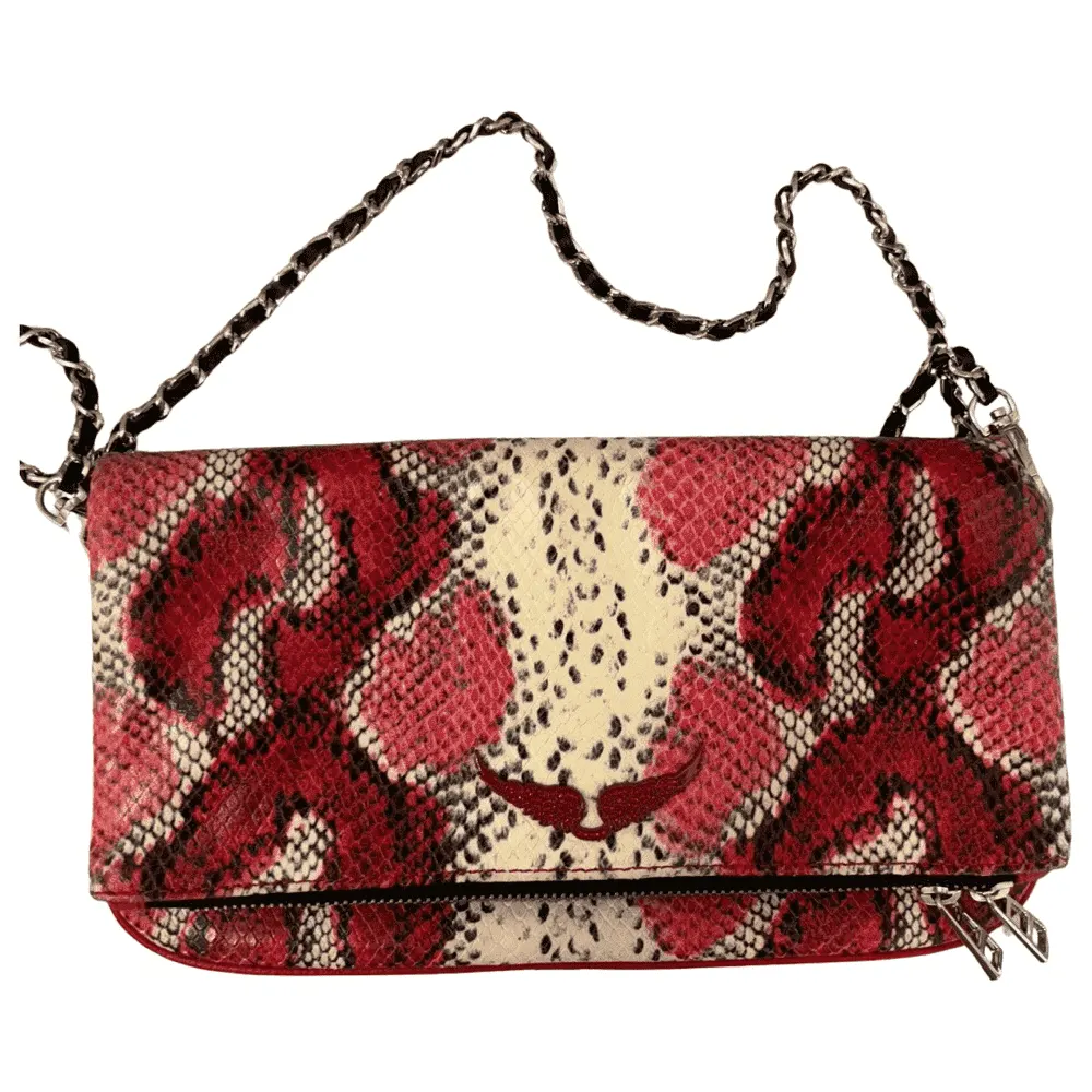 Zadig & Voltaire Snakeskin Rock Bag Red Leather Silver Very good - Front View