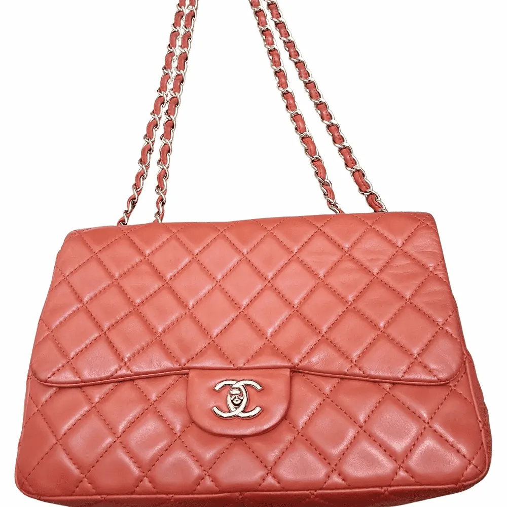Chanel Classic Flap Red Leather Gold Good - Front View