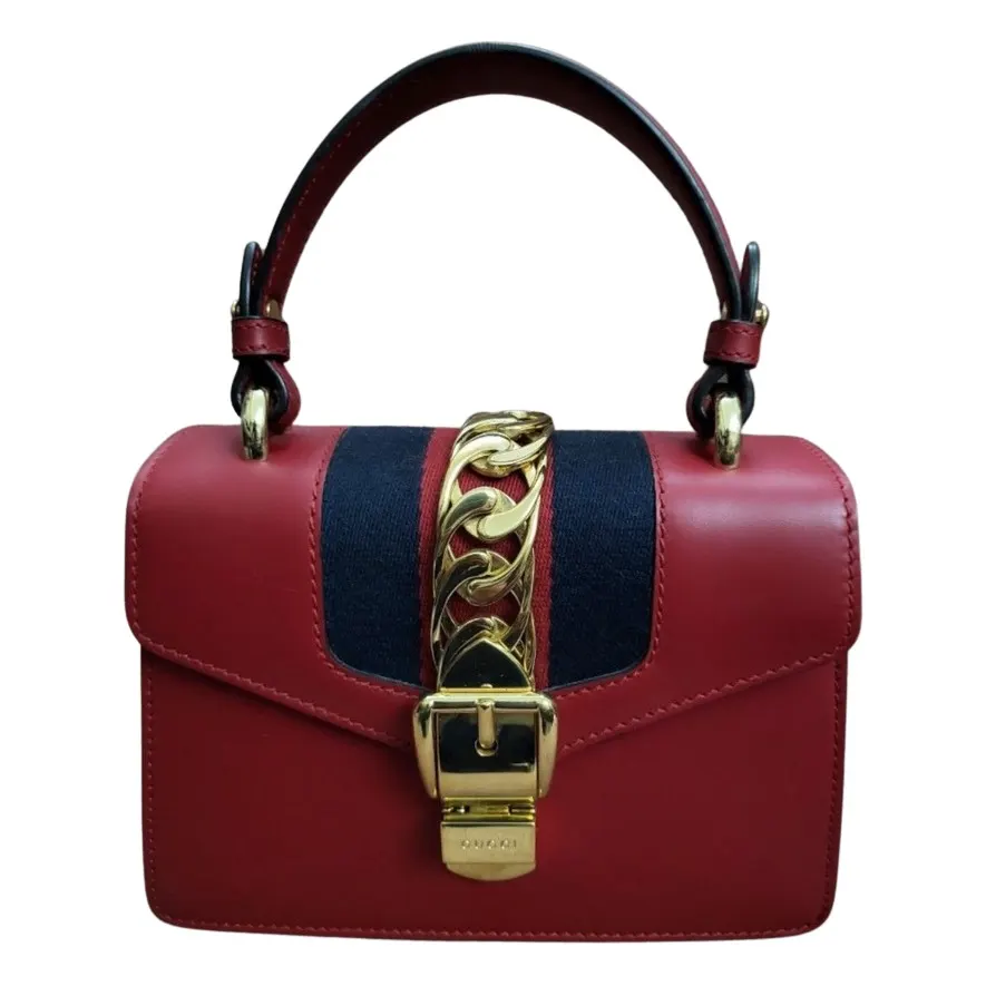 Gucci Mini Sylvie Top Handle Red Leather Gold Good - Front View