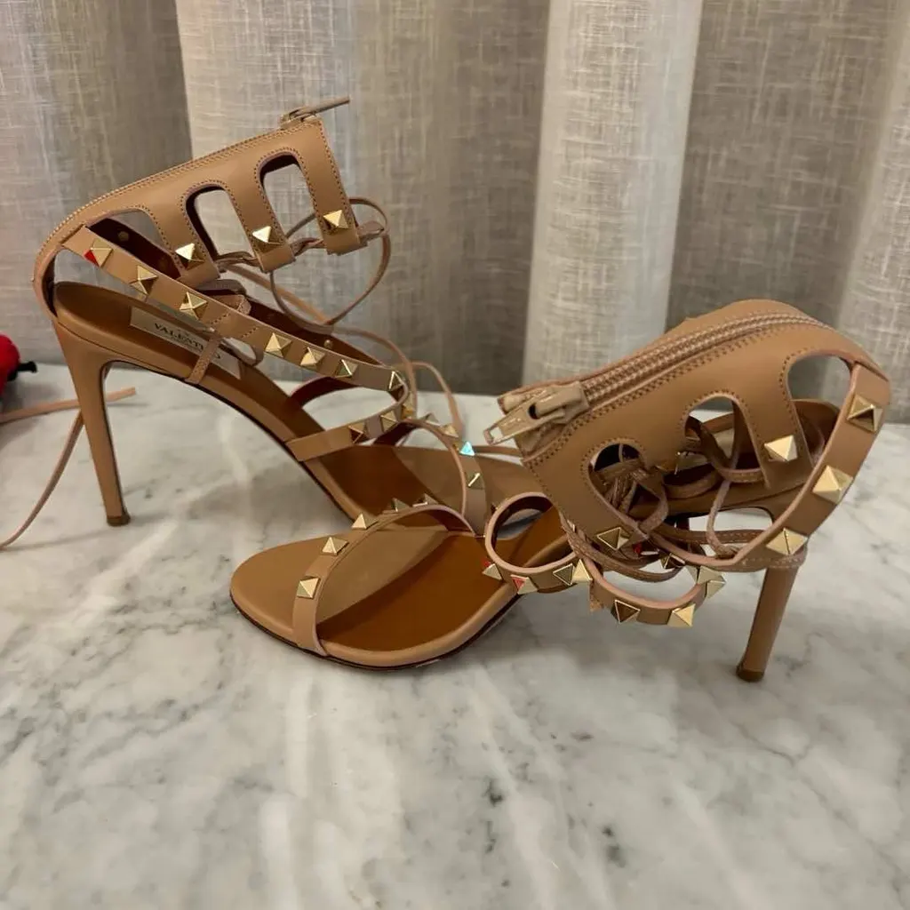 Valentino Rockstud Gladiator Heel Sandals Beige Leather Very good - Inside View
