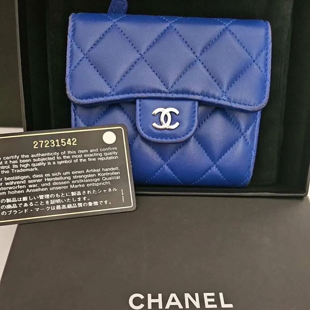 Chanel Wallet Blue Leather Good - Back View