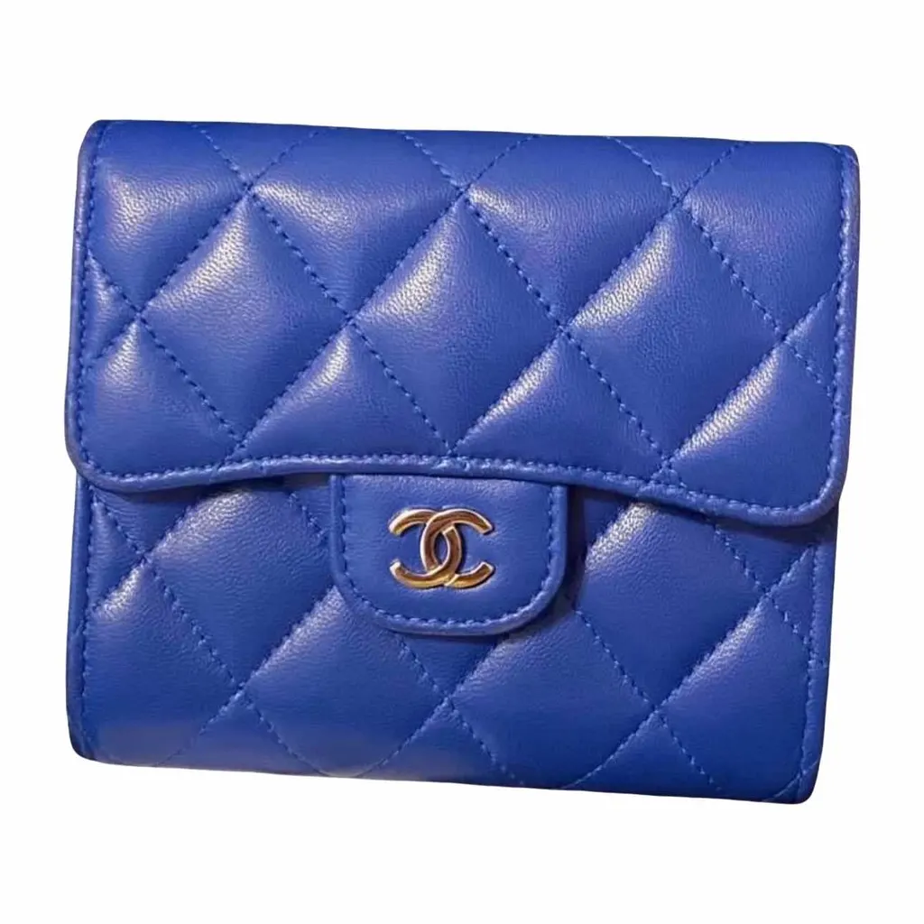 Chanel Wallet Blue Leather Good - Front View