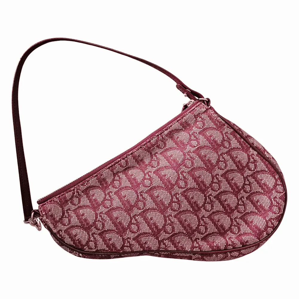 Dior Saddle Bag Burgundy Canvas Gold Good - Front View