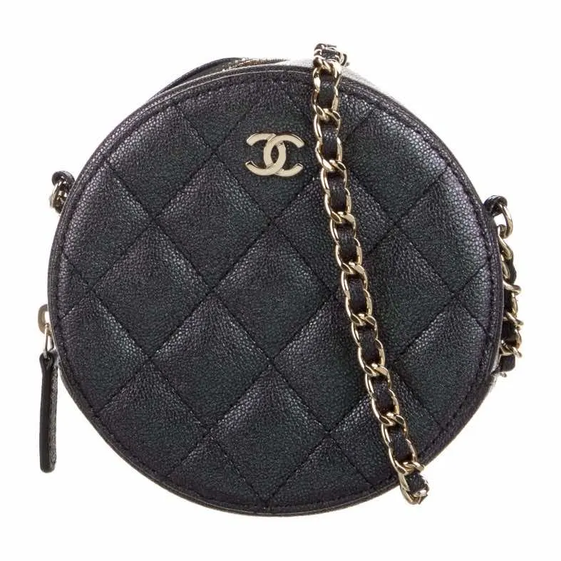 Chanel Coin Bag Black Leather Metal Good - Front View