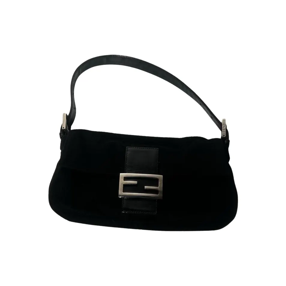 Fendi Baguette Black Suede Leather Good - Front View