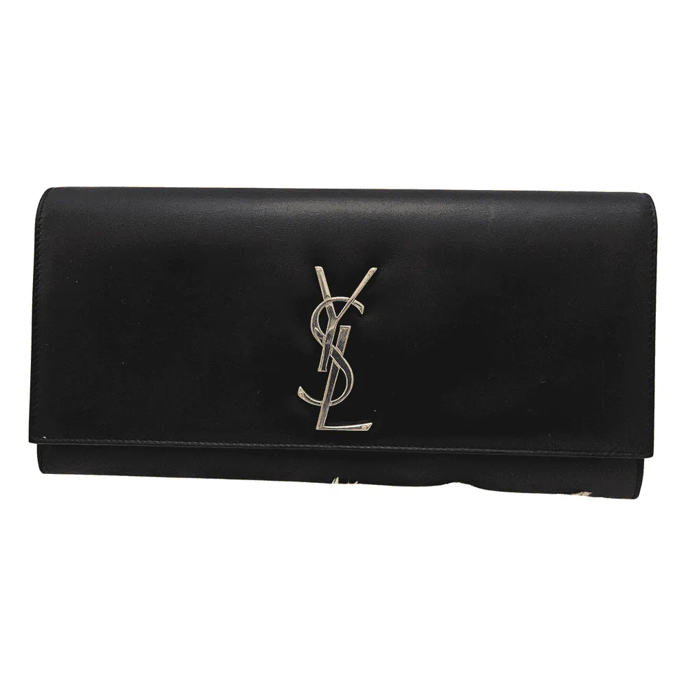 Saint Laurent Kate Clutch Black Leather Gold Good - Front View