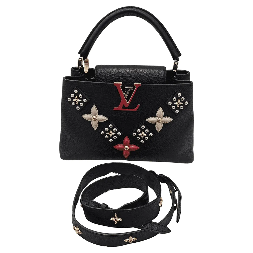 Louis Vuitton PM Capucines Black Leather Gold Good - Front View