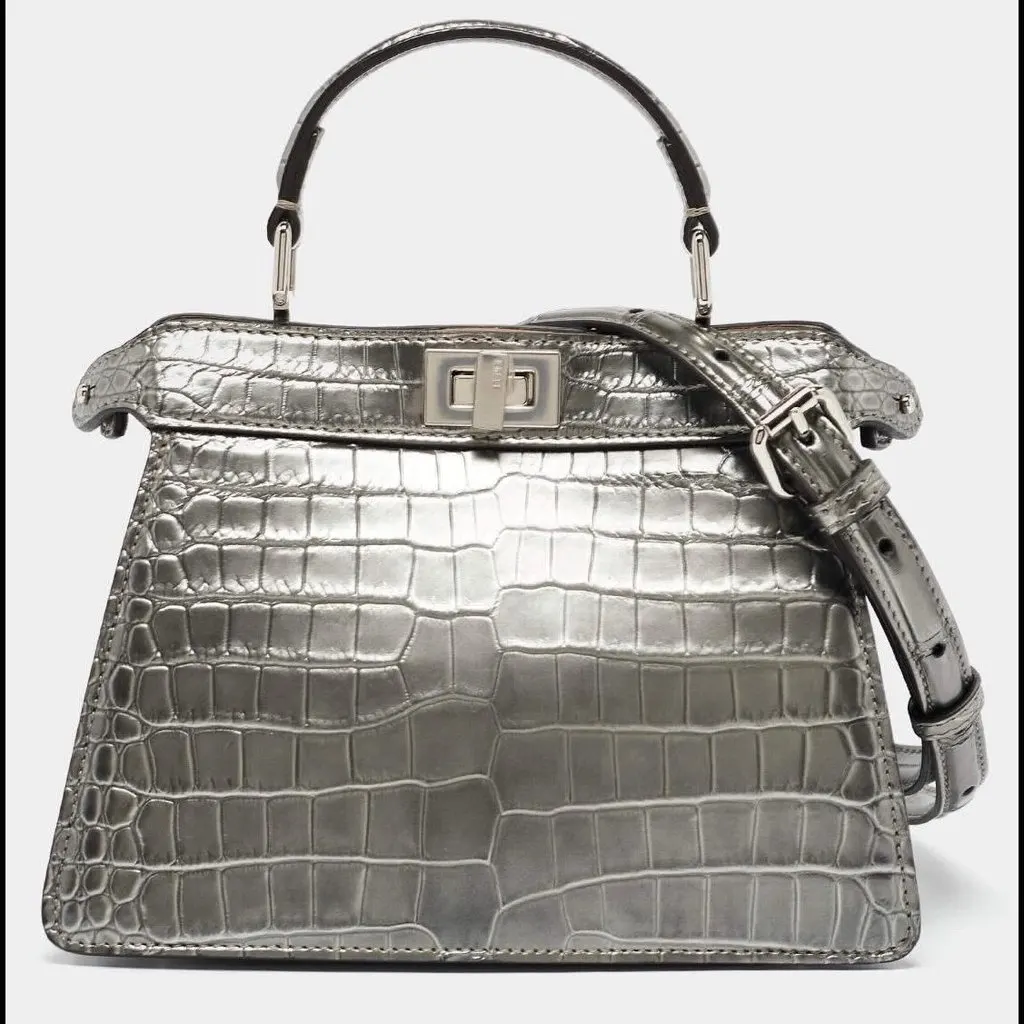 Fendi Peekaboo ISeeU Petite – Exotic Crocodile Leather – Brand New, Never Used Metallic Leather Never worn, with tag - Back View