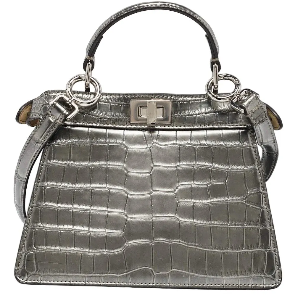 Fendi Peekaboo ISeeU Petite – Exotic Crocodile Leather – Brand New, Never Used Metallic Leather Never worn, with tag - Front View