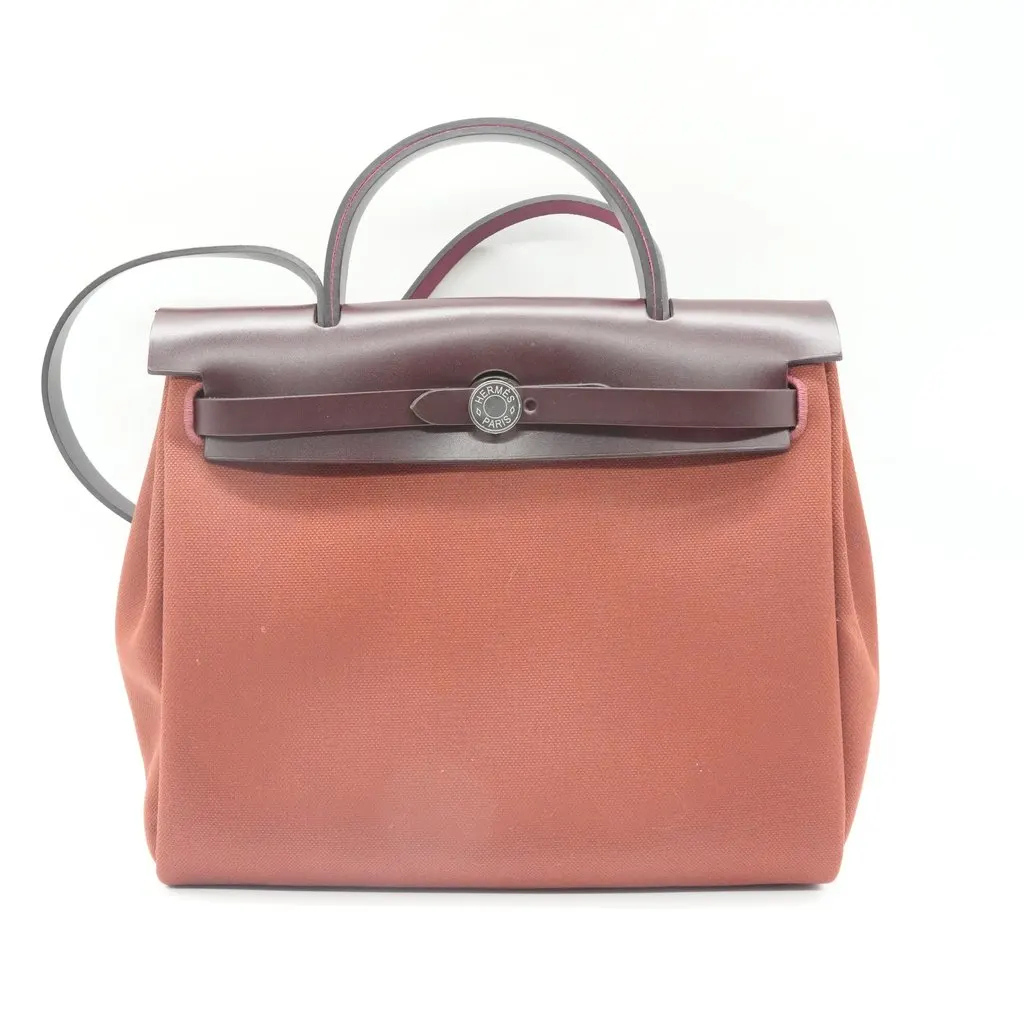 Hermès Herbag Zip 31 Brown Brown Leather Good - Front View