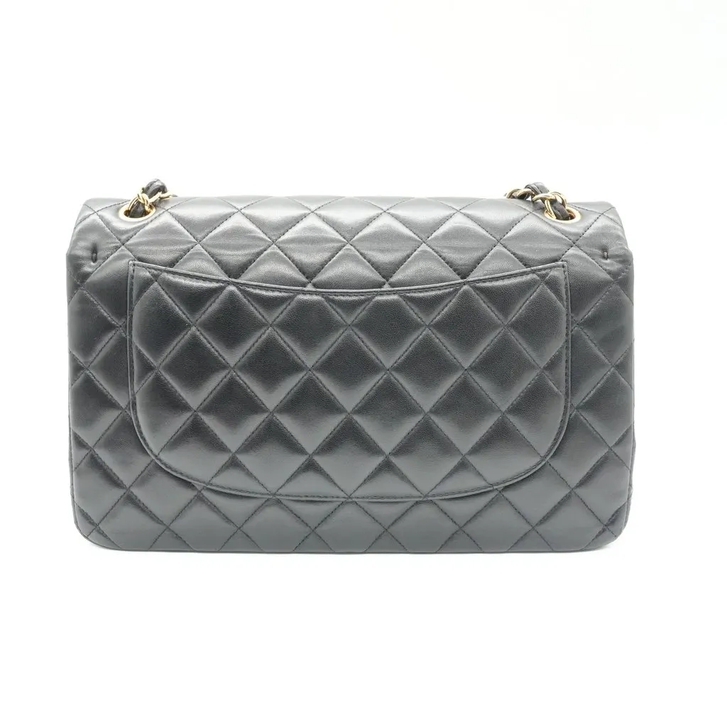 Chanel Classic Double Flap 30 Jumbo Lambskin Black Black Leather Fair - Back View
