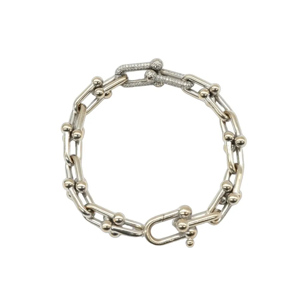 Tiffany & Co Hardwear Link Bracelet, 18K White Gold, Diamonds Medium 30.47g White White Gold Fair - Front View