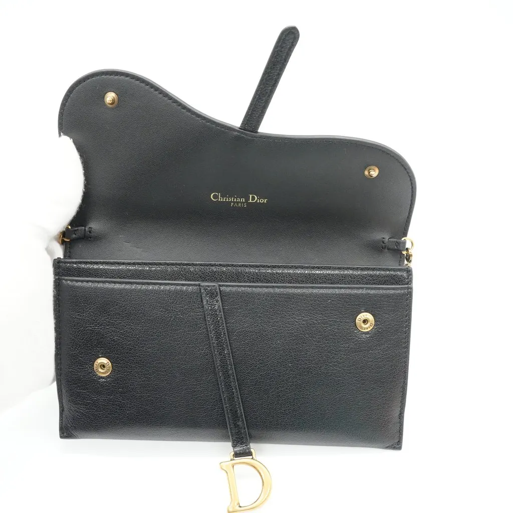 Dior Saddle Wallet with Chain Black Leather Black Leather Good - Box View