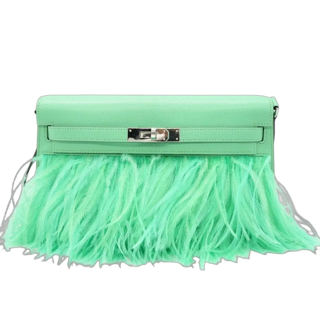 Hermès Kelly Elan Folie Vert Comics Green Shoulder Bag Stamp:B(2023) Green Leather Good - Front View