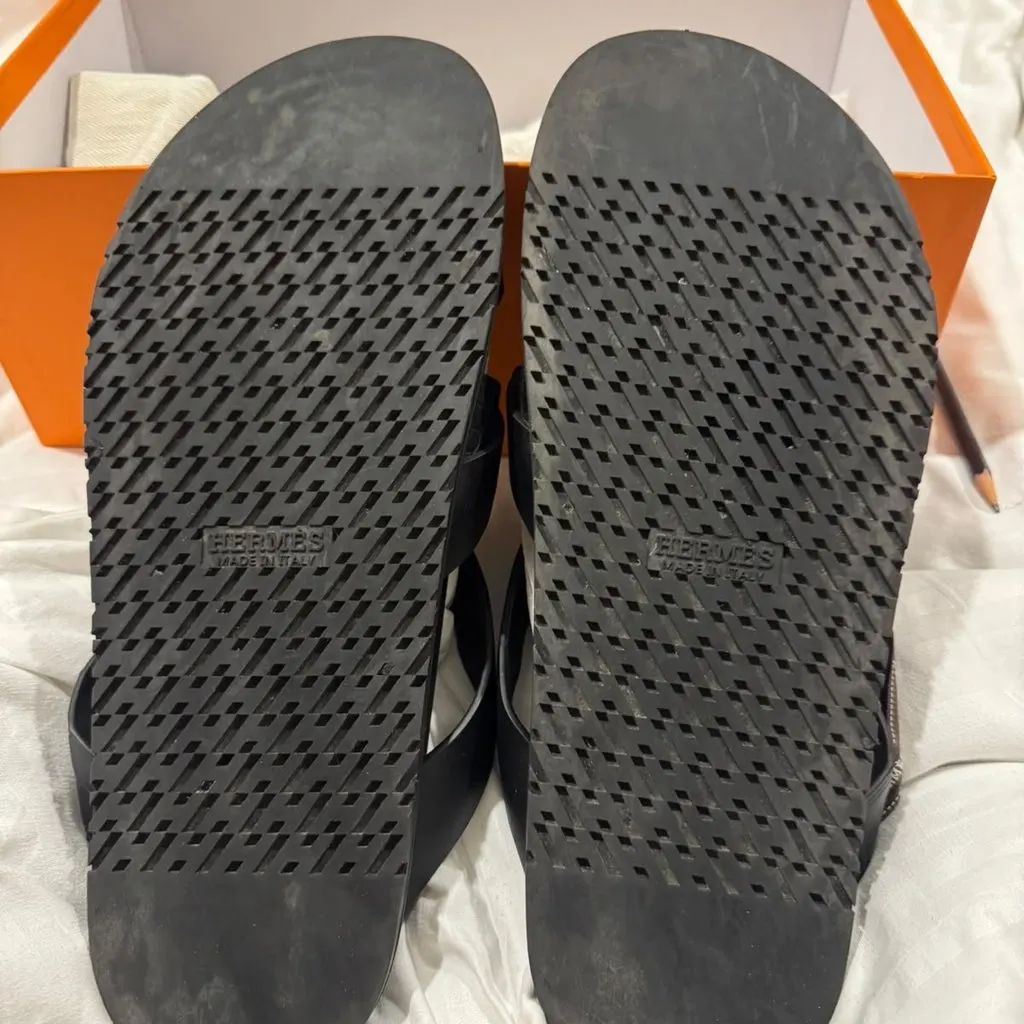 Hermès Kazimir Sandal Black Leather Very good - Back View