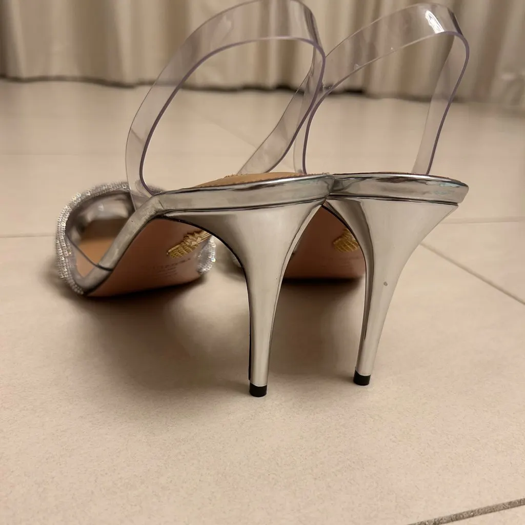 Aquazzura Aquazzura Crystal-Embellished Slingback Heels – Silver, Size 39 Silver Leather Never worn, with tag - Back View