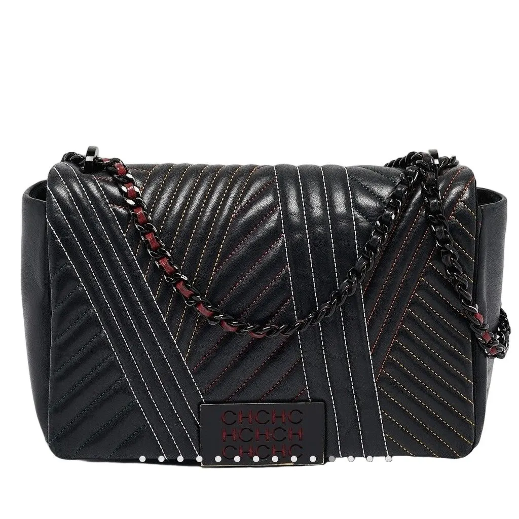Carolina Herrera Leather Black And Pink Daily Use Bag