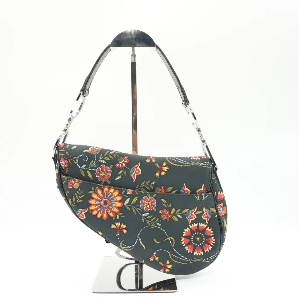 Dior Saddle Bag Floral Motif Canvas MultiColor Canvas Good - Back View
