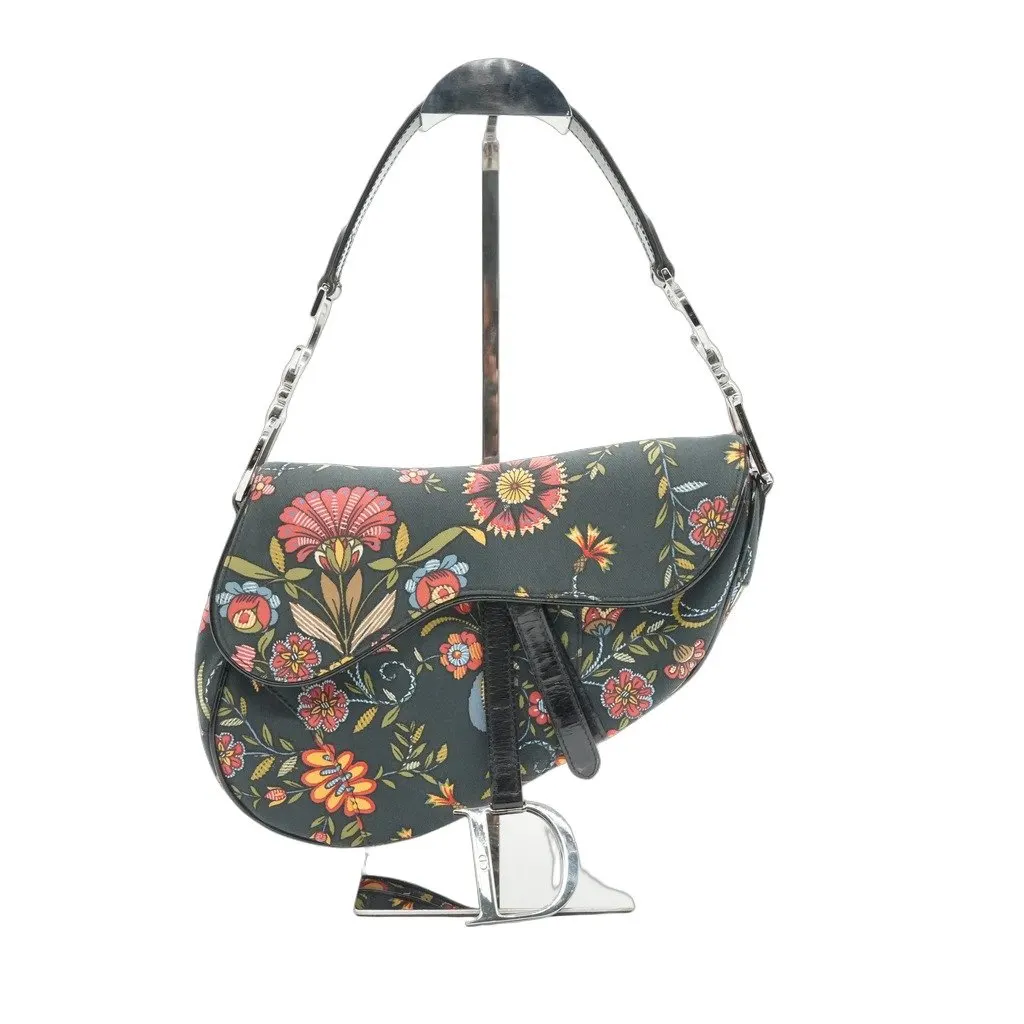 Dior Saddle Bag Floral Motif Canvas MultiColor Canvas Good - Front View