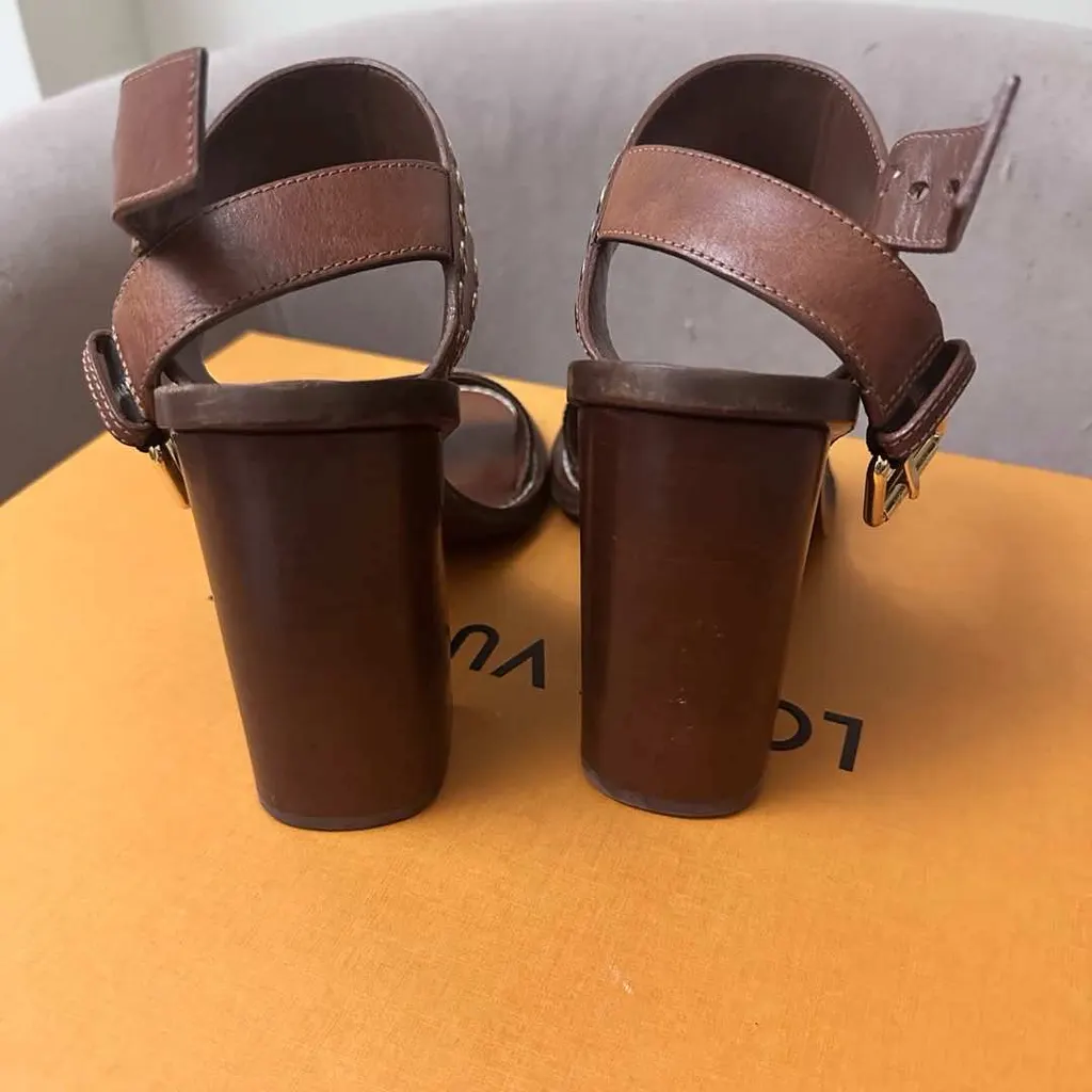 Louis Vuitton Heel Sandals Brown Leather Fair - Back View