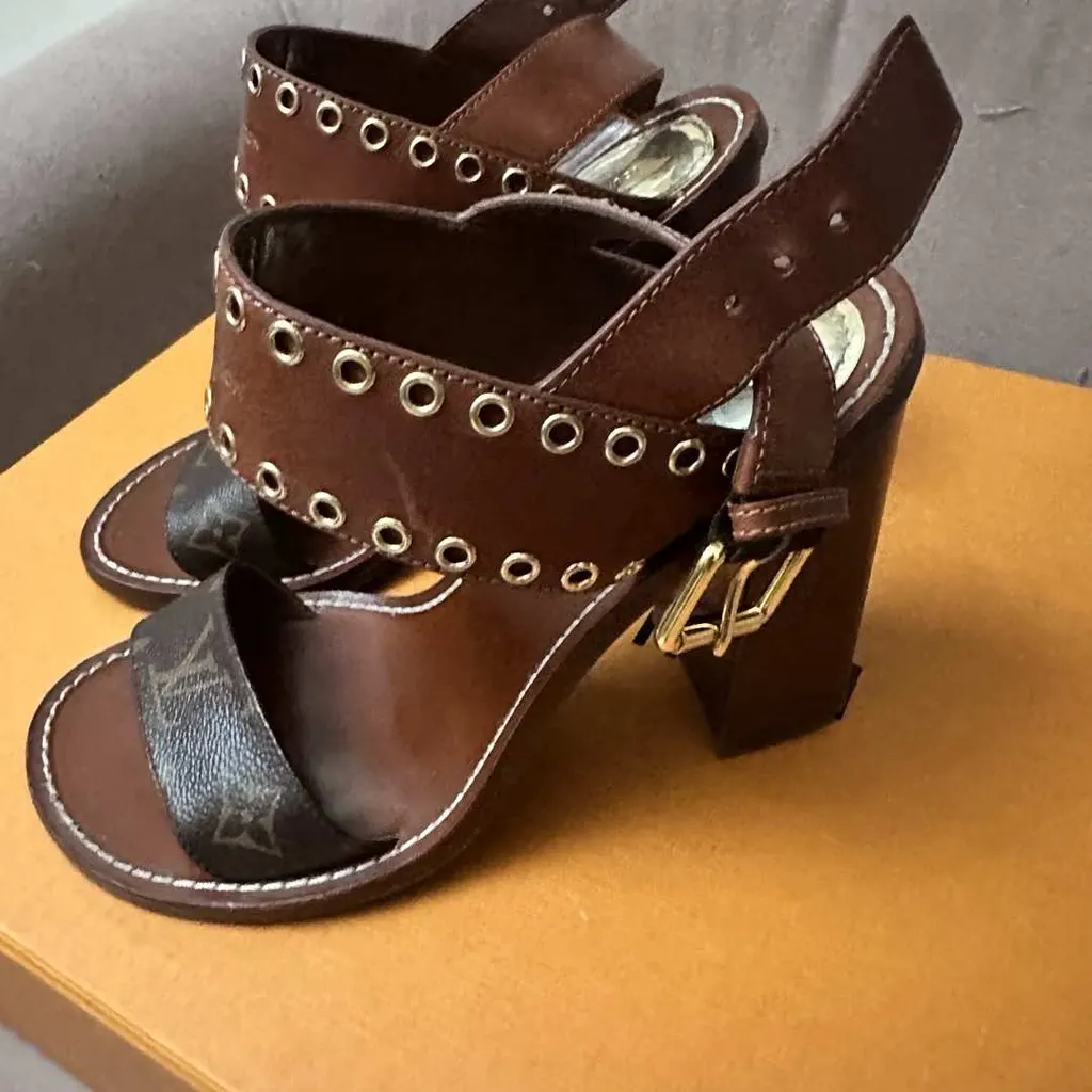 Louis Vuitton Heel Sandals Brown Leather Fair - Inside View