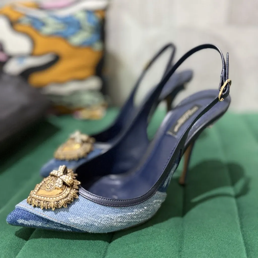 Dolce & Gabbana Devotion Denim Pumps Heels Navy Denim Never worn - Back View