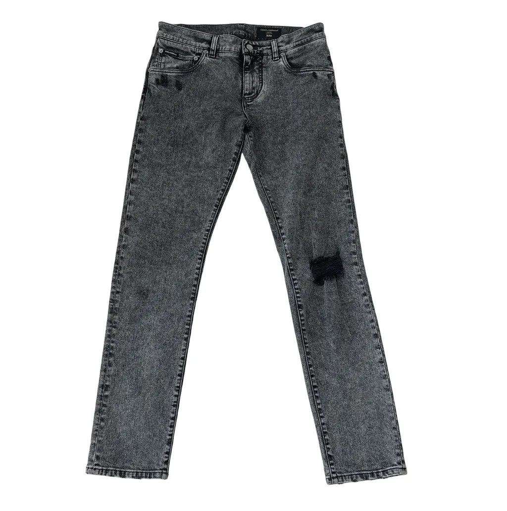 Dolce & Gabbana Dolce&Gabbana Slim Fit Acid Wash Distressed Jeans Grey Cotton Never worn - Front View