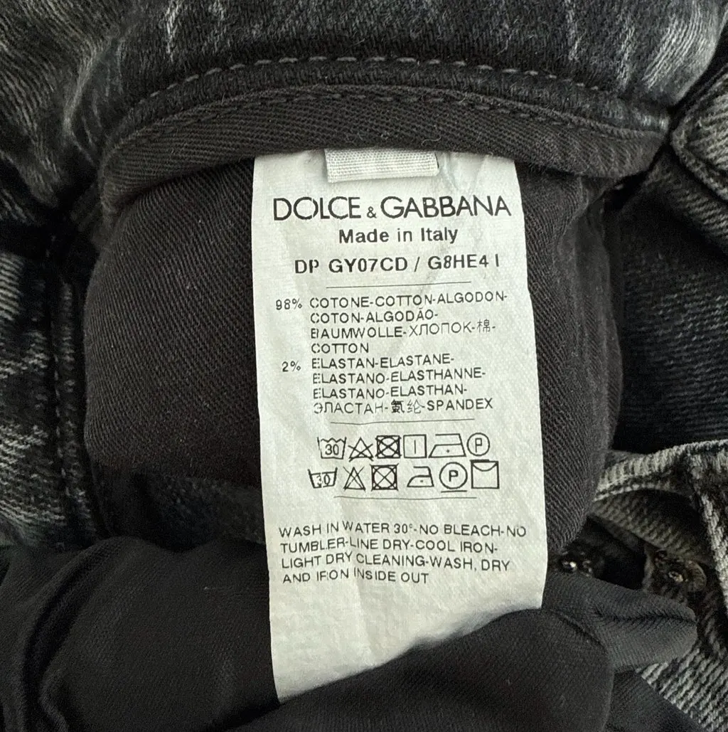 Dolce & Gabbana Dolce&Gabbana Slim Fit Acid Wash Distressed Jeans Grey Cotton Never worn - Model View