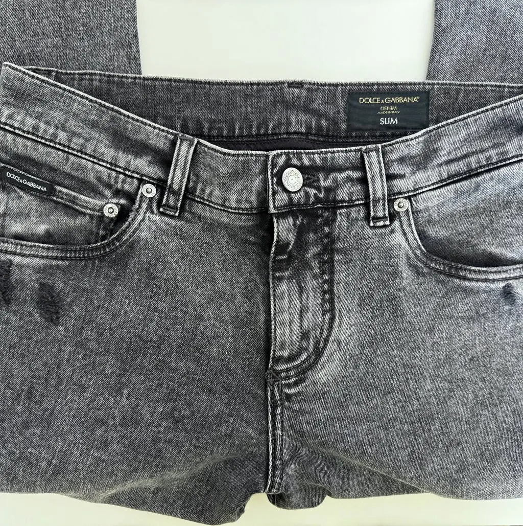 Dolce & Gabbana Dolce&Gabbana Slim Fit Acid Wash Distressed Jeans Grey Cotton Never worn - Box View