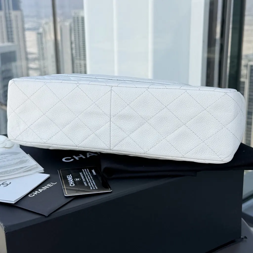 Chanel Jumbo Single Flap Caviar White Leather Good - Inside View