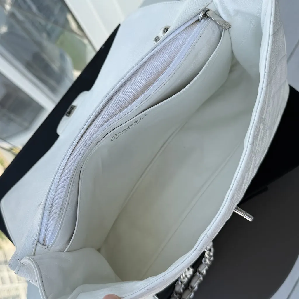 Chanel Jumbo Single Flap Caviar White Leather Good - Model View