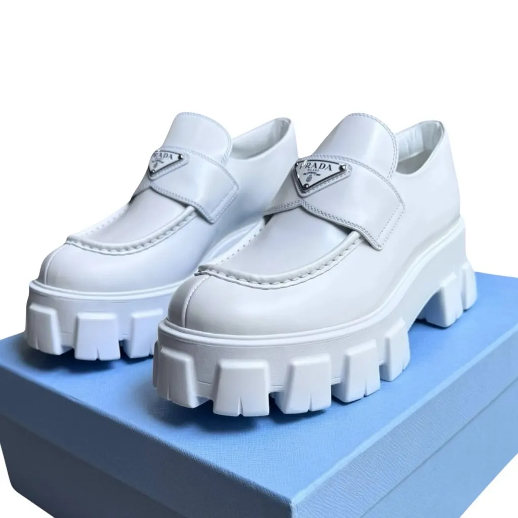 Prada Prada Monolith Loafer White Leather Never worn, with tag - Model View